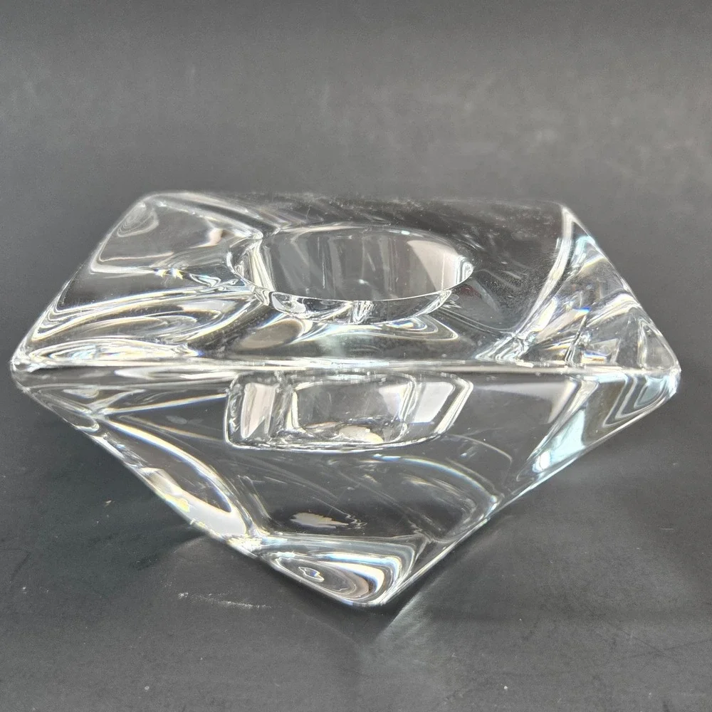 Orrefors Sweden Crystal Diamond Votive Candle Holder Anne Nilsson Signed Square
